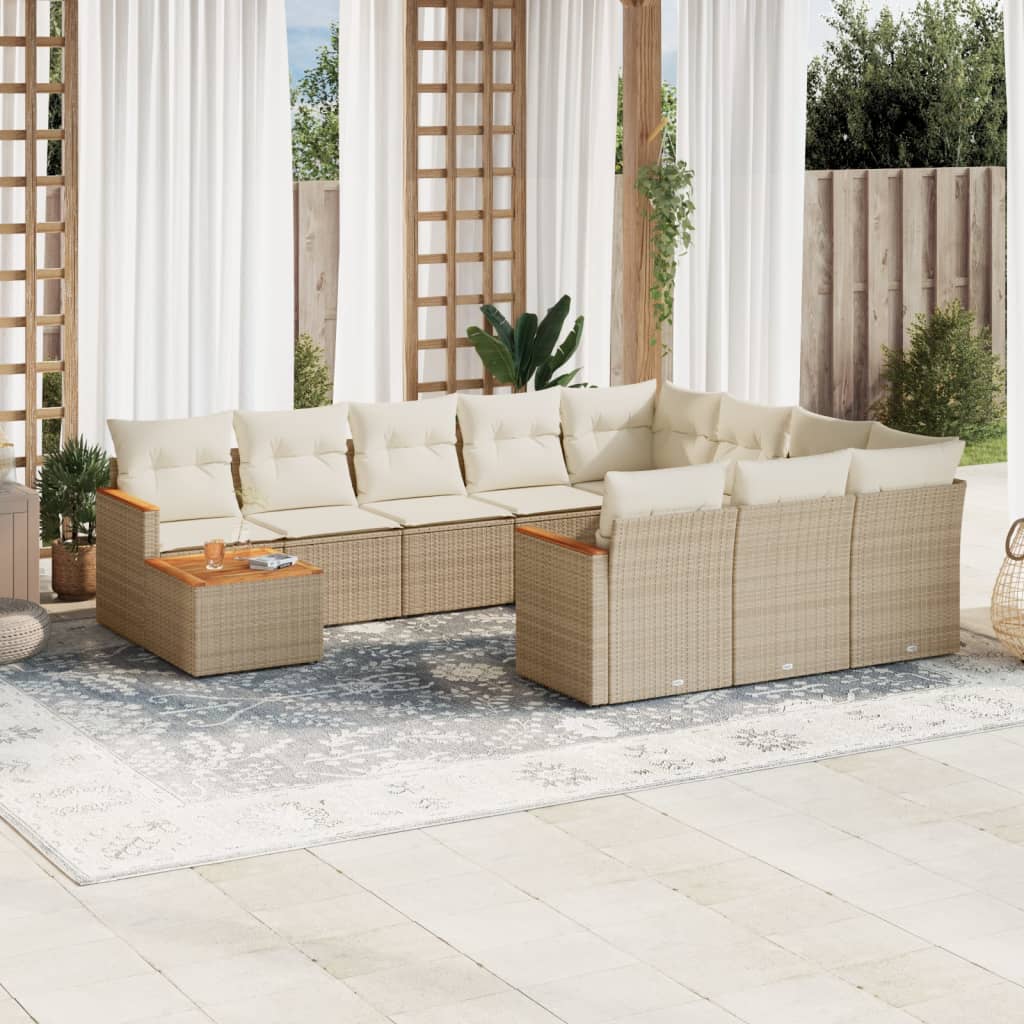 11-tlg. Garten-Sofagarnitur mit Kissen Schwarz Poly Rattan
