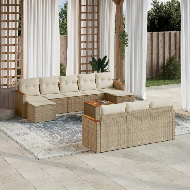 vidaXL 10-tlg. Garten-Sofagarnitur mit Kissen Schwarz Poly Rattan
