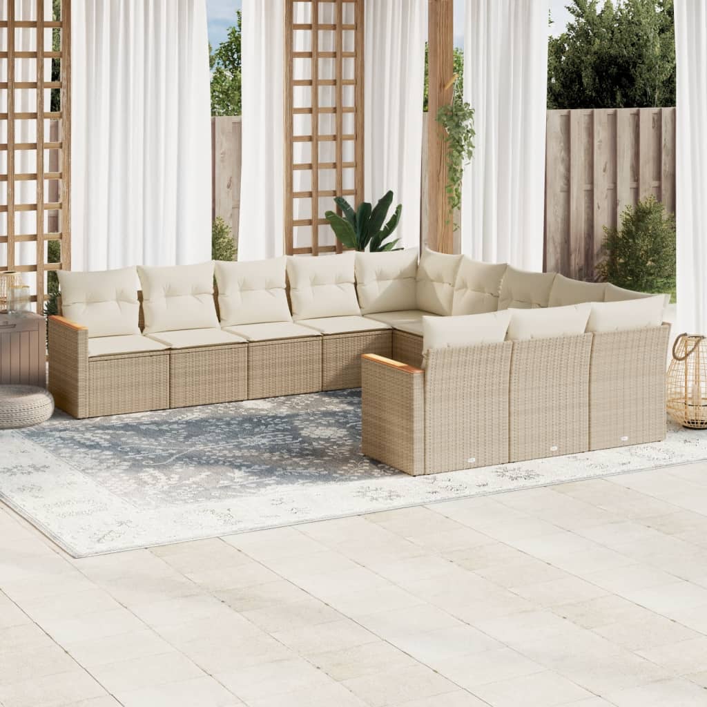 11-tlg. Garten-Sofagarnitur mit Kissen Schwarz Poly Rattan