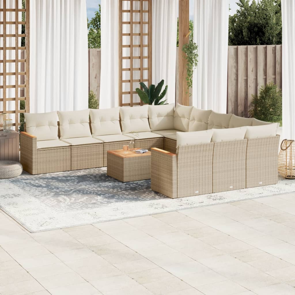 11-tlg. Garten-Sofagarnitur mit Kissen Schwarz Poly Rattan