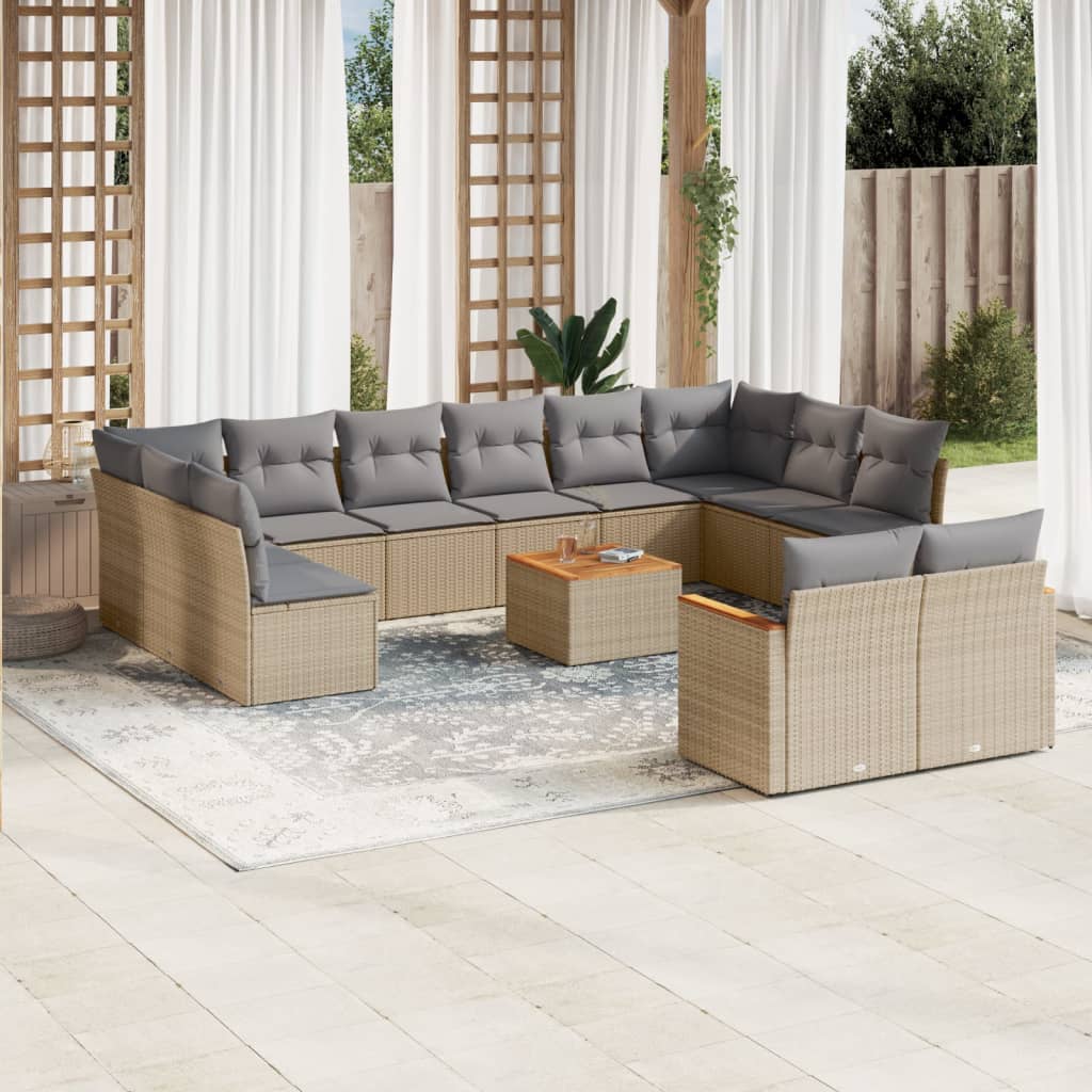 12-tlg. Garten-Sofagarnitur mit Kissen Schwarz Poly Rattan