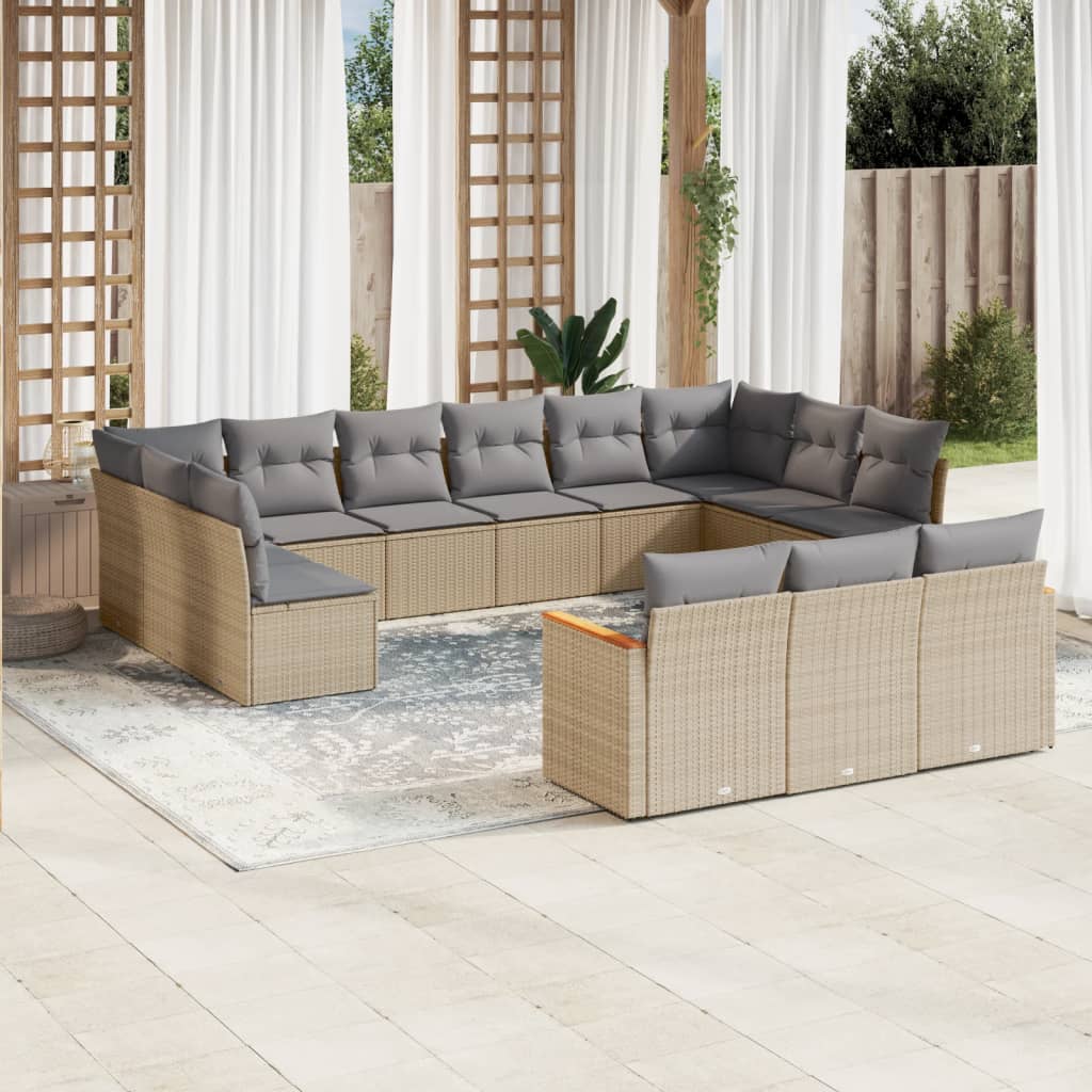 13-tlg. Garten-Sofagarnitur mit Kissen Schwarz Poly Rattan