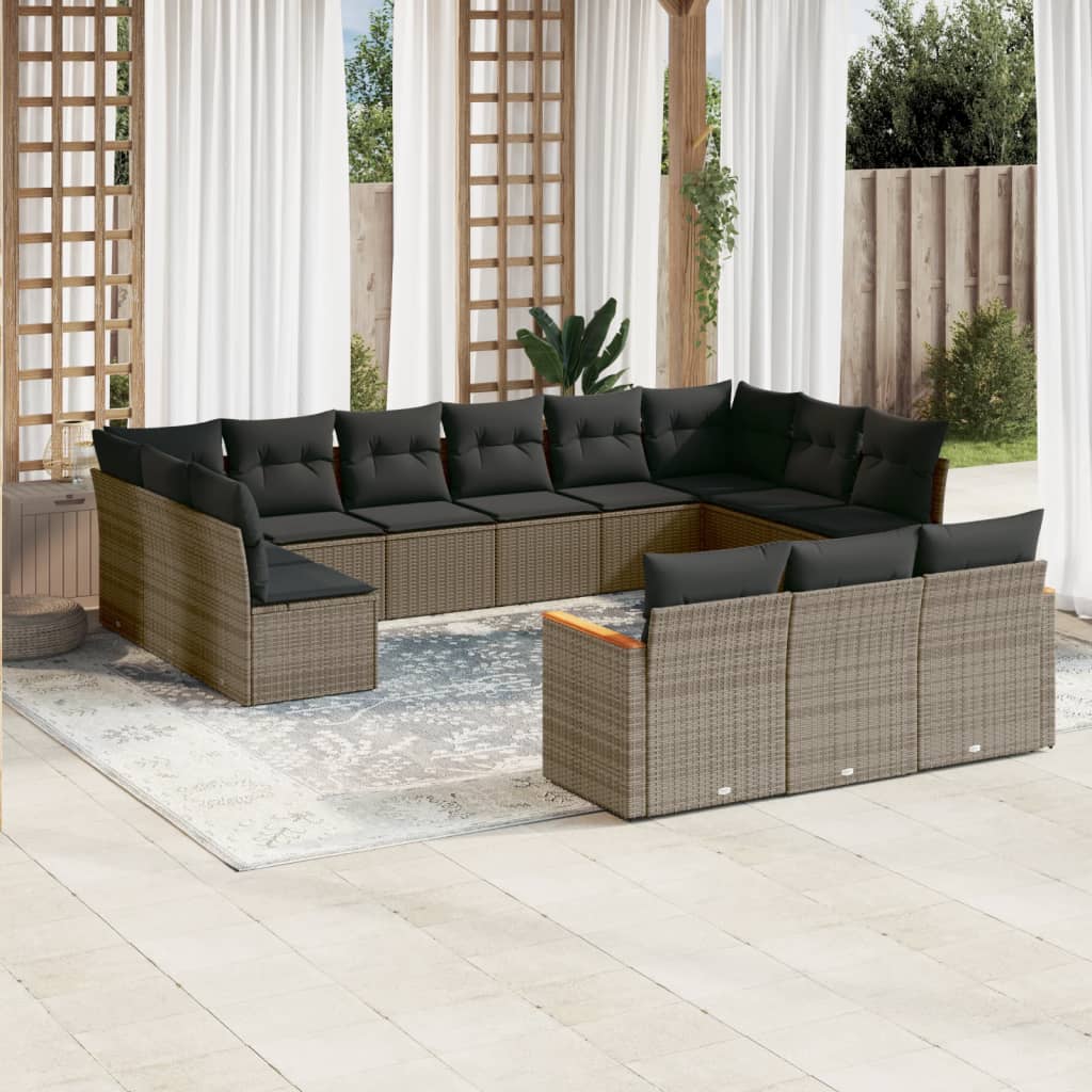 13-tlg. Garten-Sofagarnitur mit Kissen Schwarz Poly Rattan