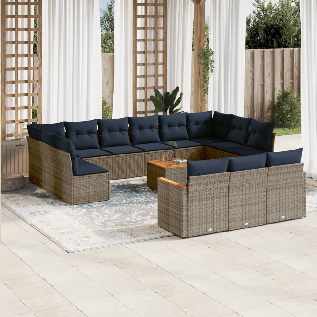 13-teiliges Gartensofa-Set mit Kissen, schwarzes Polyrattan