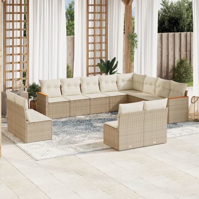 12-tlg. Garten-Sofagarnitur mit Kissen Schwarz Poly Rattan