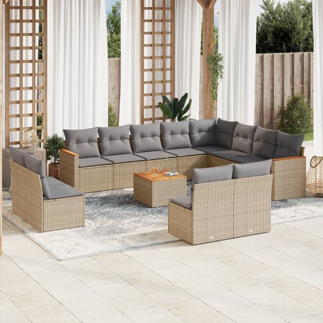 12-tlg. Garten-Sofagarnitur mit Kissen Schwarz Poly Rattan