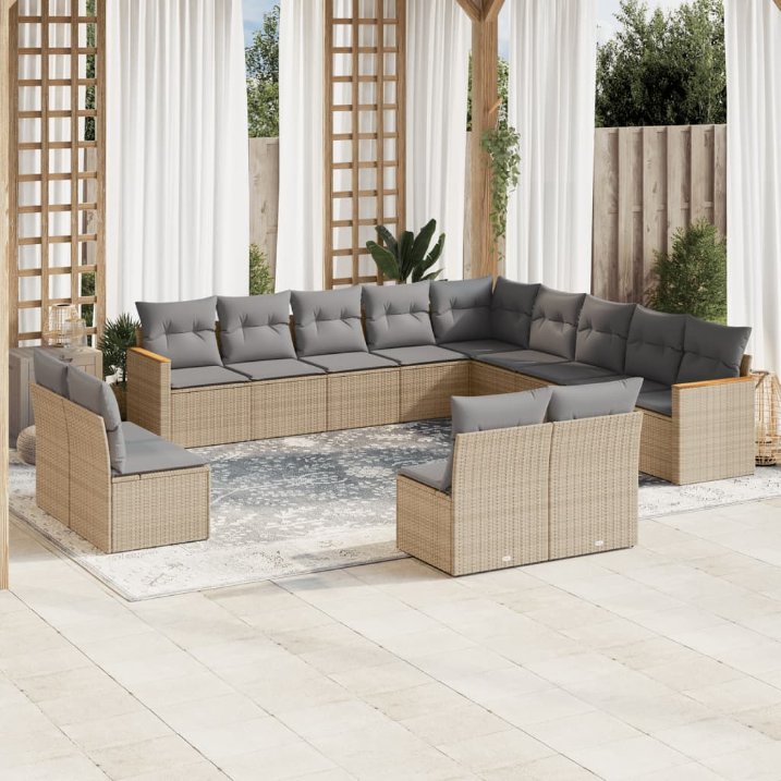 13-tlg. Garten-Sofagarnitur mit Kissen Schwarz Poly Rattan