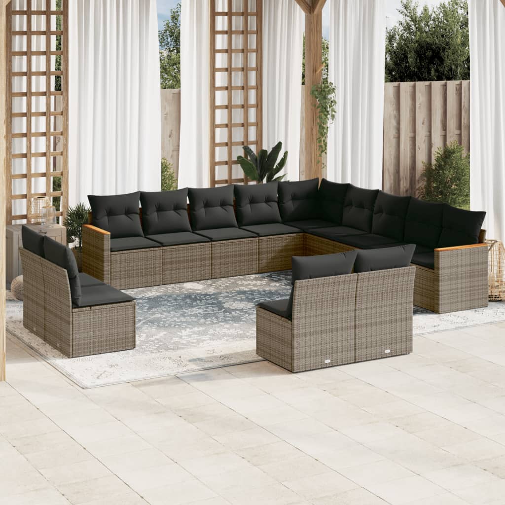 13-tlg. Garten-Sofagarnitur mit Kissen Schwarz Poly Rattan