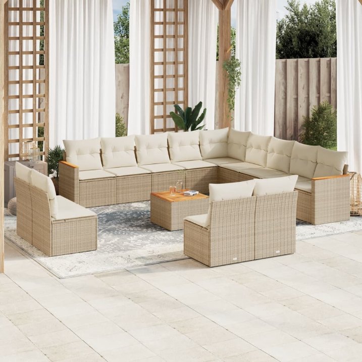 13-tlg. Garten-Sofagarnitur mit Kissen Schwarz Poly Rattan