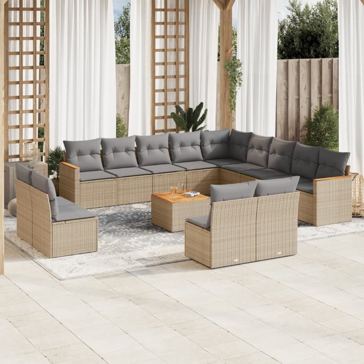 13-tlg. Garten-Sofagarnitur mit Kissen Schwarz Poly Rattan