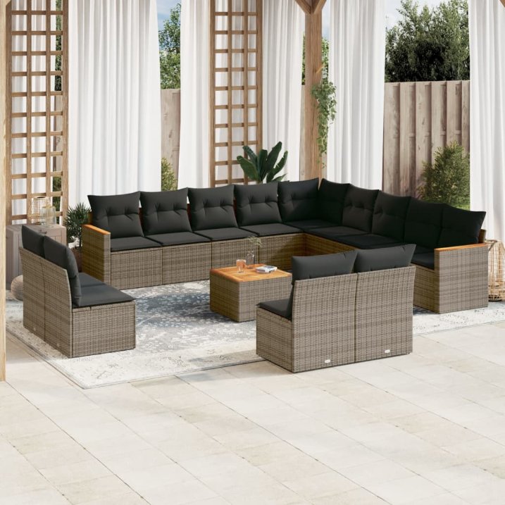 13-tlg. Garten-Sofagarnitur mit Kissen Schwarz Poly Rattan