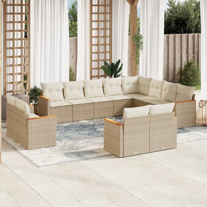 12-tlg. Garten-Sofagarnitur mit Kissen Schwarz Poly Rattan