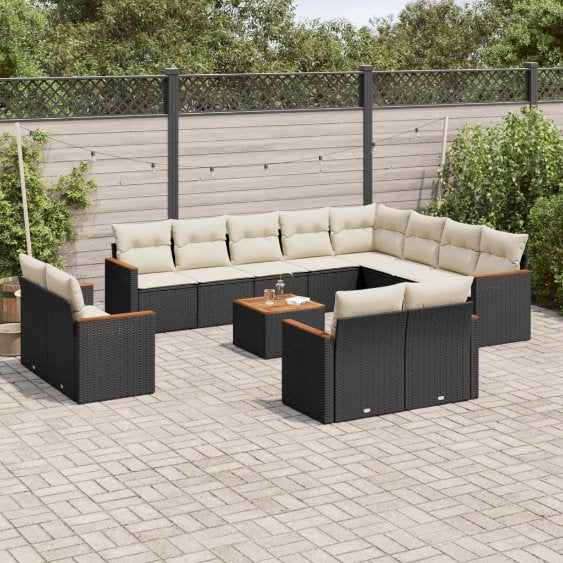 12-tlg. Garten-Sofagarnitur mit Kissen Schwarz Poly Rattan