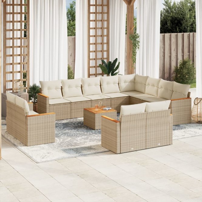 12-tlg. Garten-Sofagarnitur mit Kissen Schwarz Poly Rattan