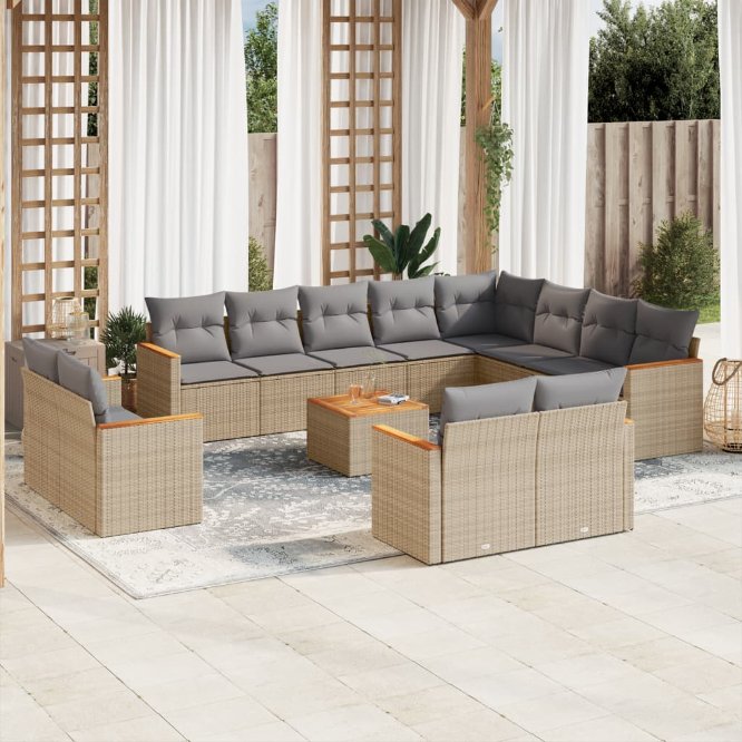 12-tlg. Garten-Sofagarnitur mit Kissen Schwarz Poly Rattan
