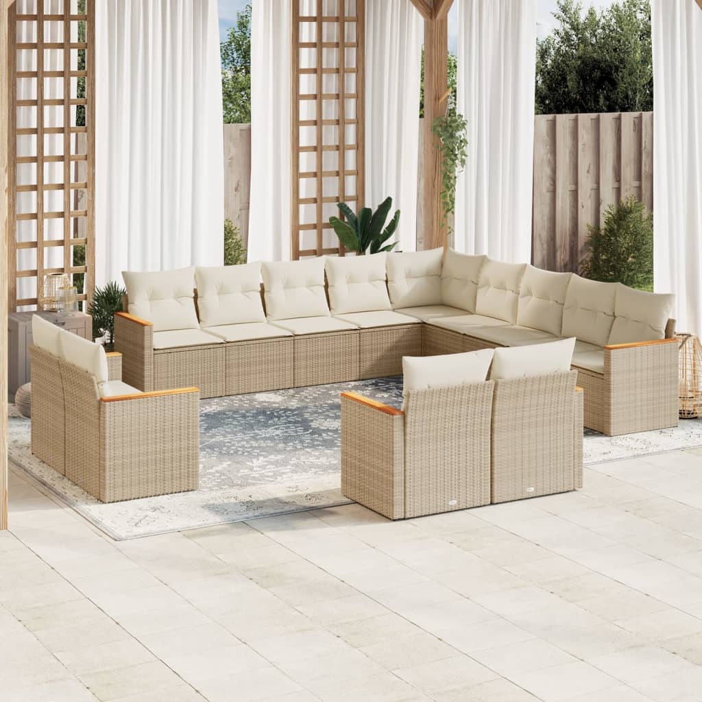 13-tlg. Garten-Sofagarnitur mit Kissen Schwarz Poly Rattan