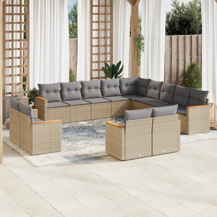 13-tlg. Garten-Sofagarnitur mit Kissen Schwarz Poly Rattan