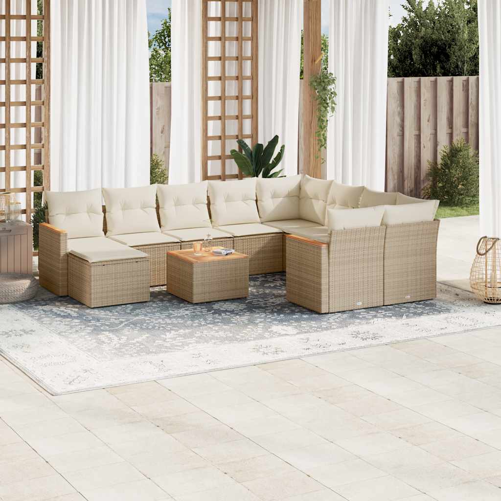 11-tlg. Garten-Sofagarnitur mit Kissen Schwarz Poly Rattan