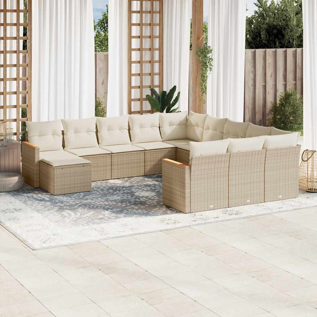 12-tlg. Garten-Sofagarnitur mit Kissen Schwarz Poly Rattan