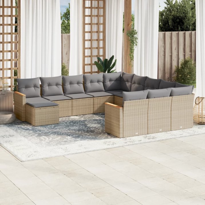 12-tlg. Garten-Sofagarnitur mit Kissen Schwarz Poly Rattan