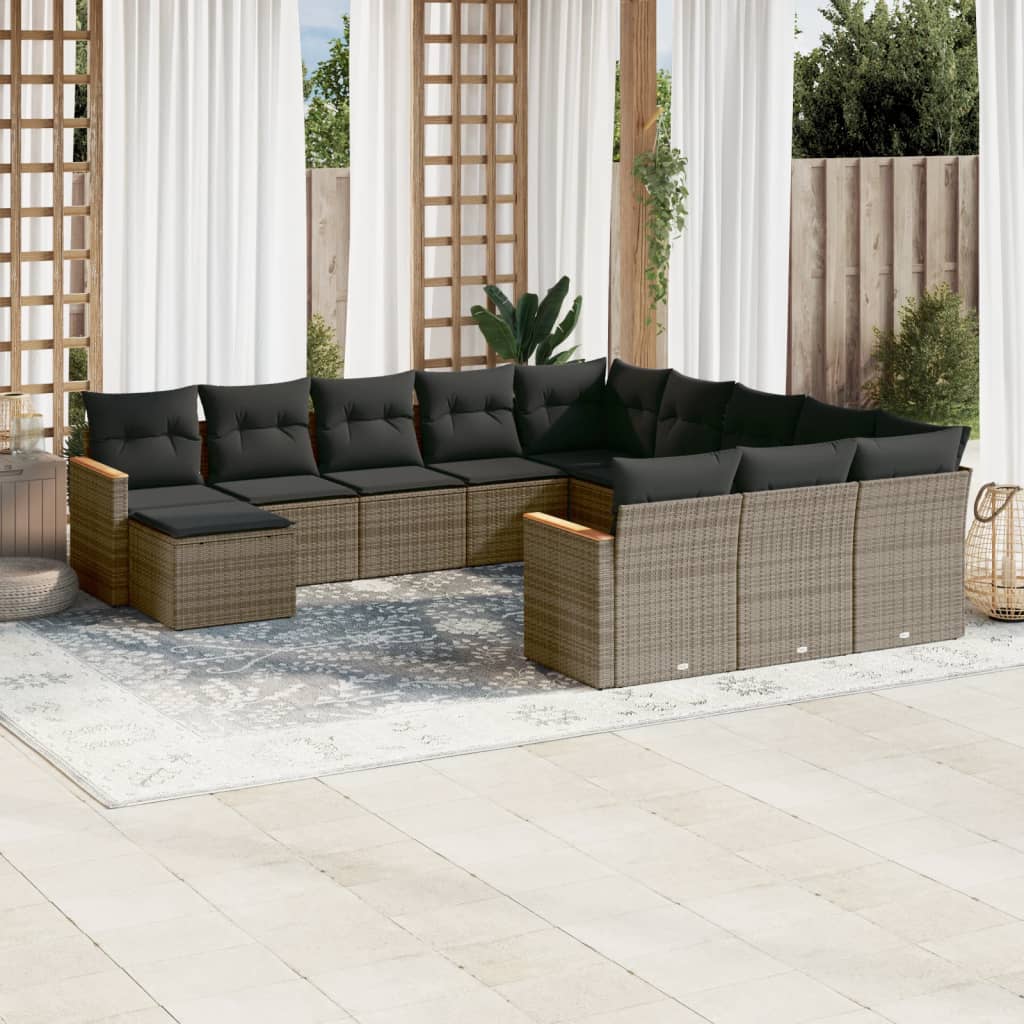 12-tlg. Garten-Sofagarnitur mit Kissen Schwarz Poly Rattan