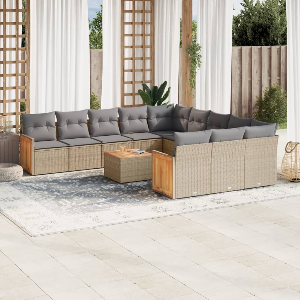 12-tlg. Garten-Sofagarnitur mit Kissen Schwarz Poly Rattan