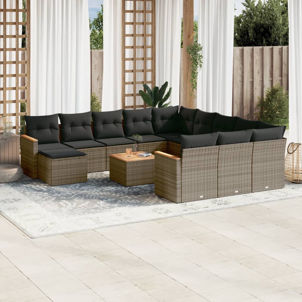 12-tlg. Garten-Sofagarnitur mit Kissen Schwarz Poly Rattan