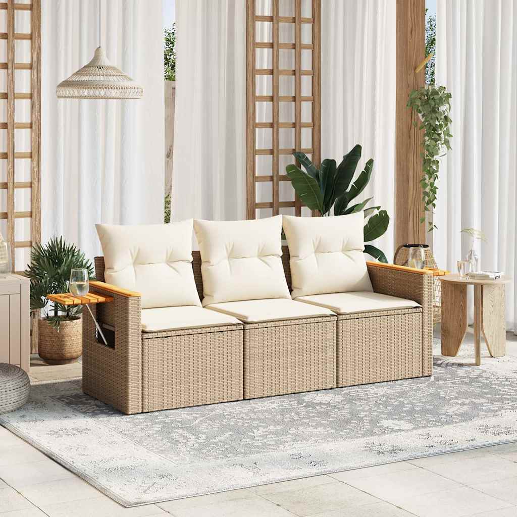 3-tlg. Garten-Sofagarnitur mit Kissen Schwarz Poly Rattan