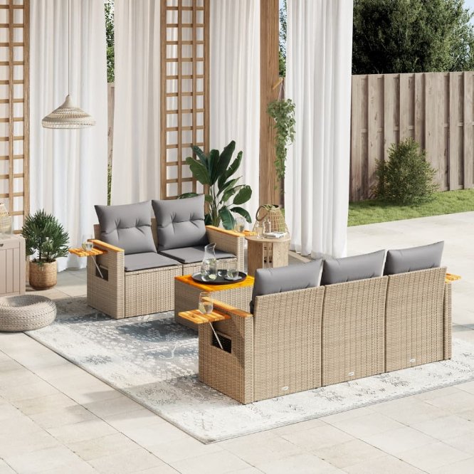 6-tlg. Garten-Sofagarnitur mit Kissen Schwarz Poly Rattan