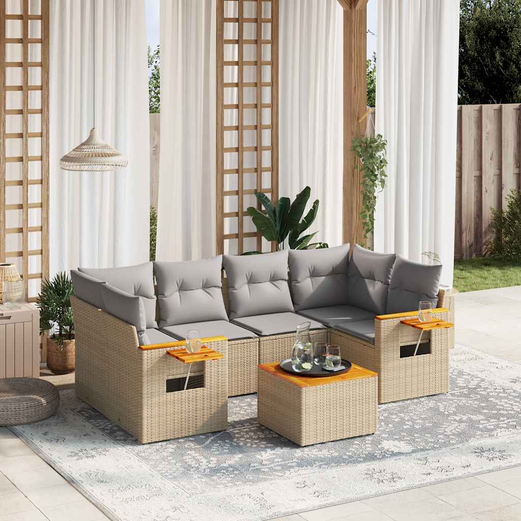 7-tlg. Garten-Sofagarnitur mit Kissen Schwarz Poly Rattan