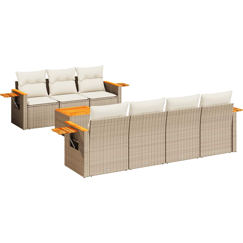 8-tlg. Garten-Sofagarnitur mit Kissen Schwarz Poly Rattan