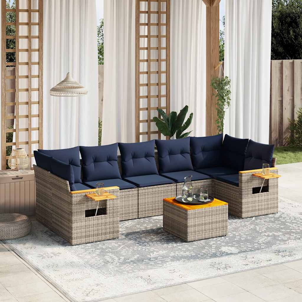8-tlg. Garten-Sofagarnitur mit Kissen Schwarz Poly Rattan