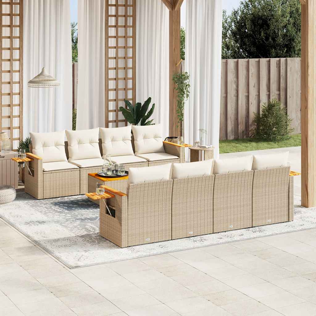 9-tlg. Garten-Sofagarnitur mit Kissen Schwarz Poly Rattan