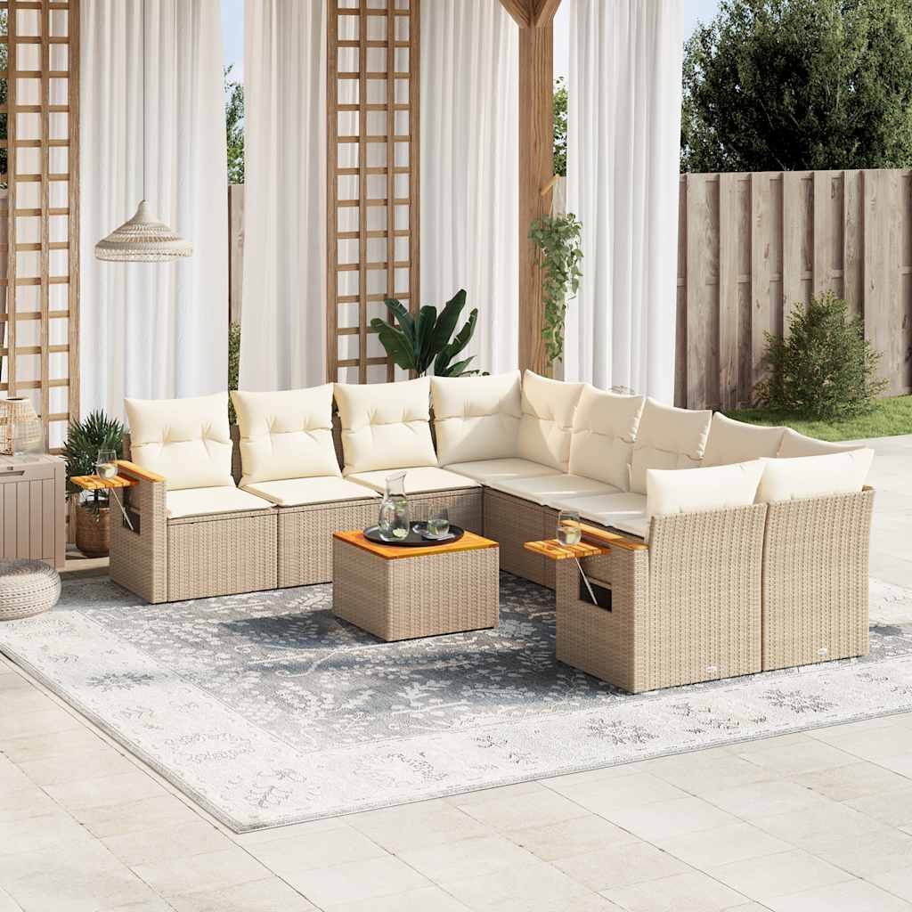 9-tlg. Garten-Sofagarnitur mit Kissen Schwarz Poly Rattan