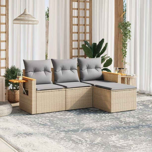 4-tlg. Garten-Sofagarnitur mit Kissen Schwarz Poly Rattan