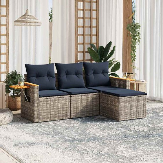 4-tlg. Garten-Sofagarnitur mit Kissen Schwarz Poly Rattan