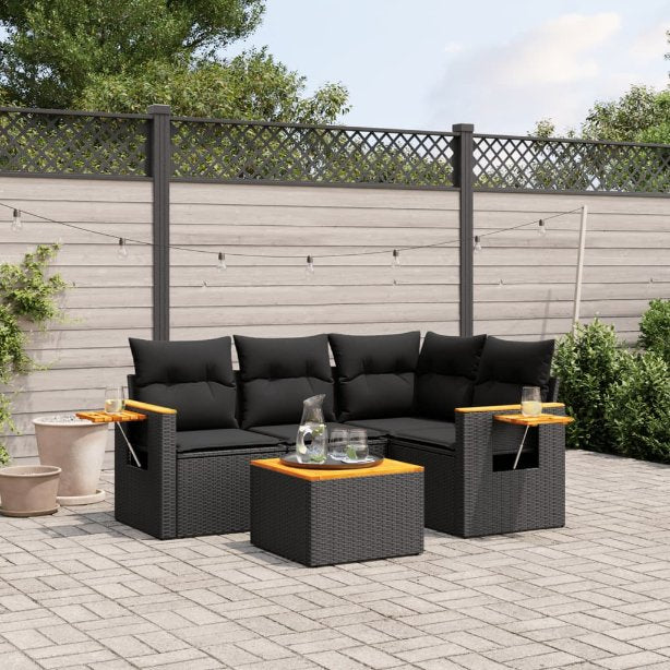 4-tlg. Garten-Sofagarnitur mit Kissen Schwarz Poly Rattan