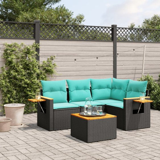 4-tlg. Garten-Sofagarnitur mit Kissen Schwarz Poly Rattan