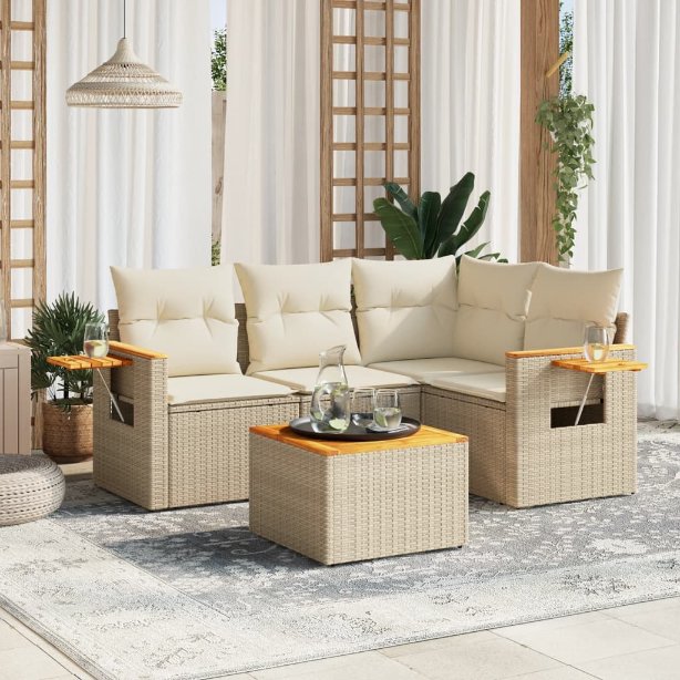 4-tlg. Garten-Sofagarnitur mit Kissen Schwarz Poly Rattan
