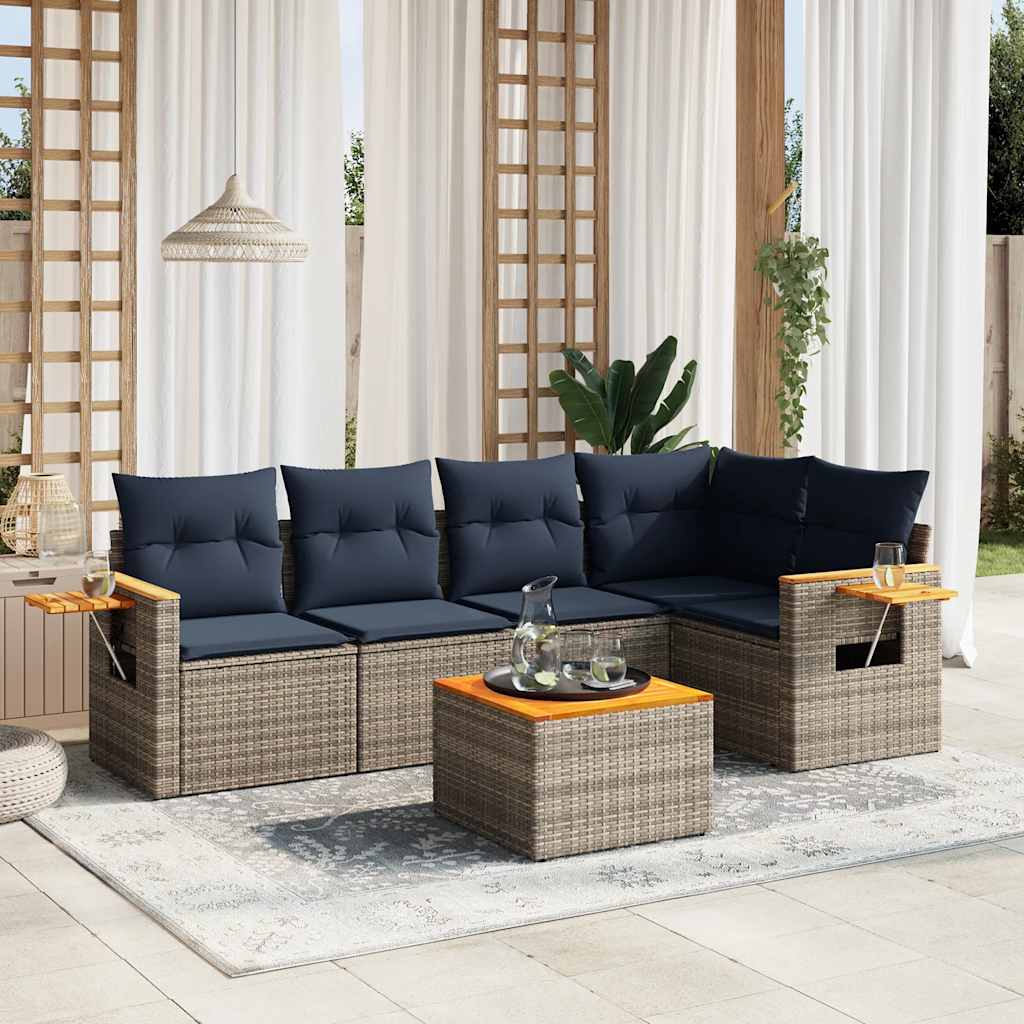 5-tlg. Garten-Sofagarnitur mit Kissen Schwarz Poly Rattan