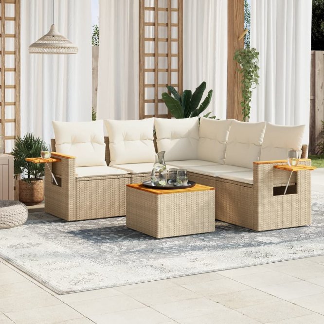 5-tlg. Garten-Sofagarnitur mit Kissen Schwarz Poly Rattan