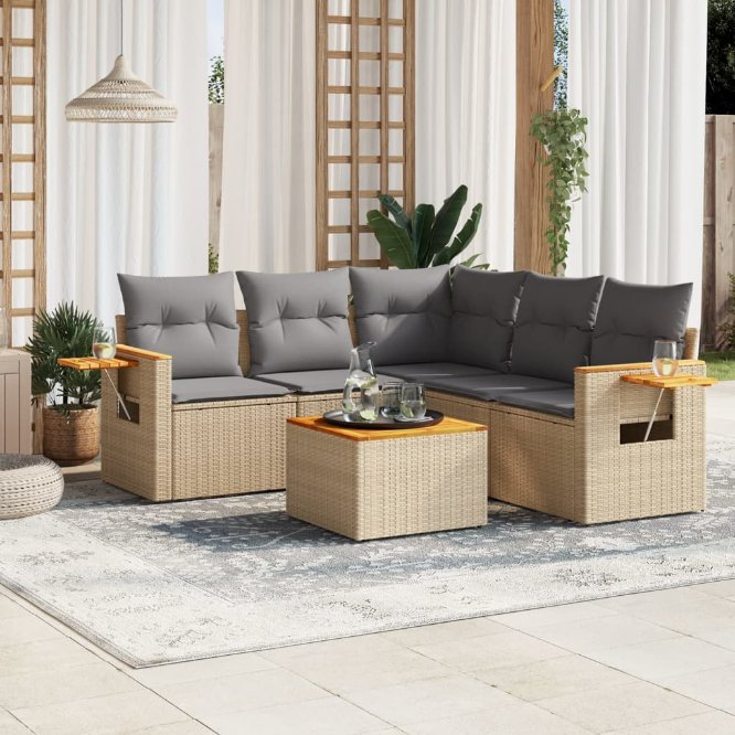 5-tlg. Garten-Sofagarnitur mit Kissen Schwarz Poly Rattan
