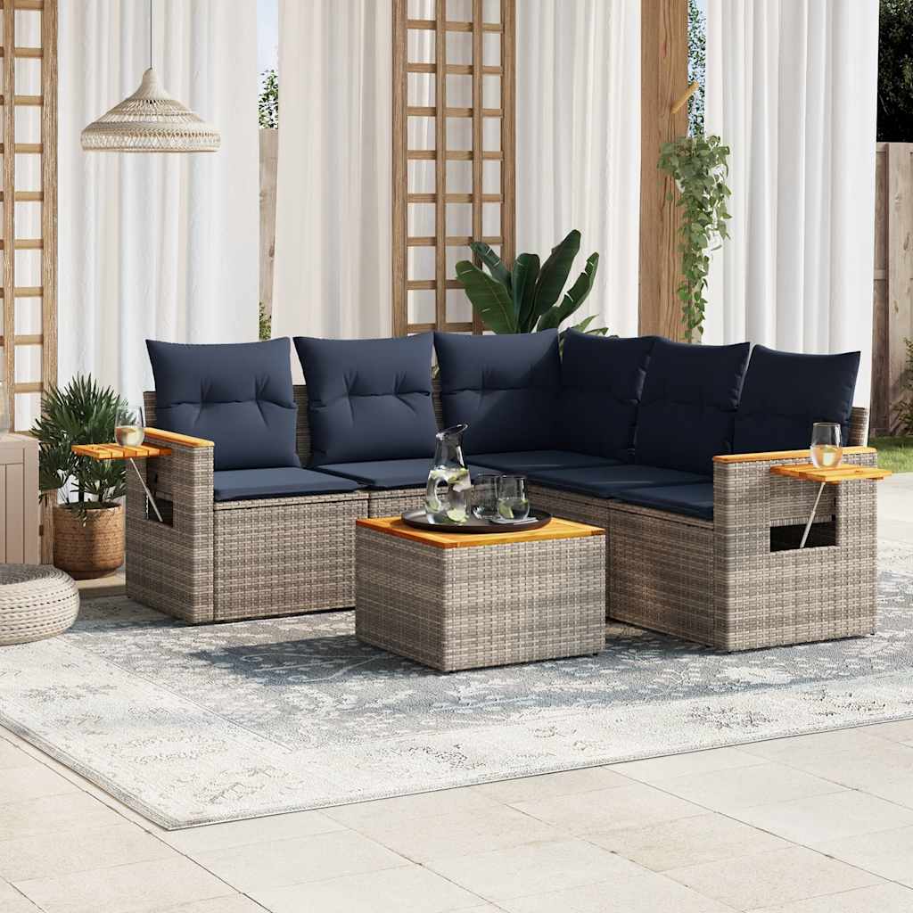5-tlg. Garten-Sofagarnitur mit Kissen Schwarz Poly Rattan