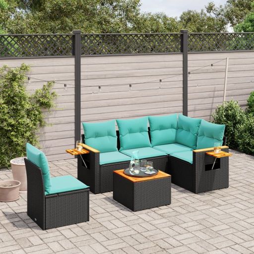 5-tlg. Garten-Sofagarnitur mit Kissen Schwarz Poly Rattan