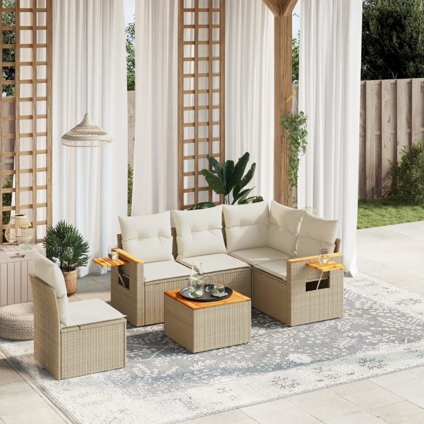5-tlg. Garten-Sofagarnitur mit Kissen Schwarz Poly Rattan