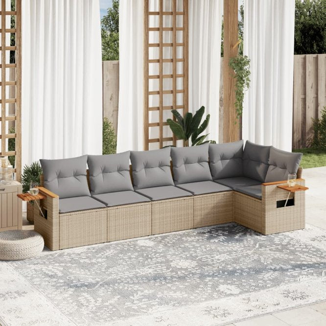 6-tlg. Garten-Sofagarnitur mit Kissen Schwarz Poly Rattan