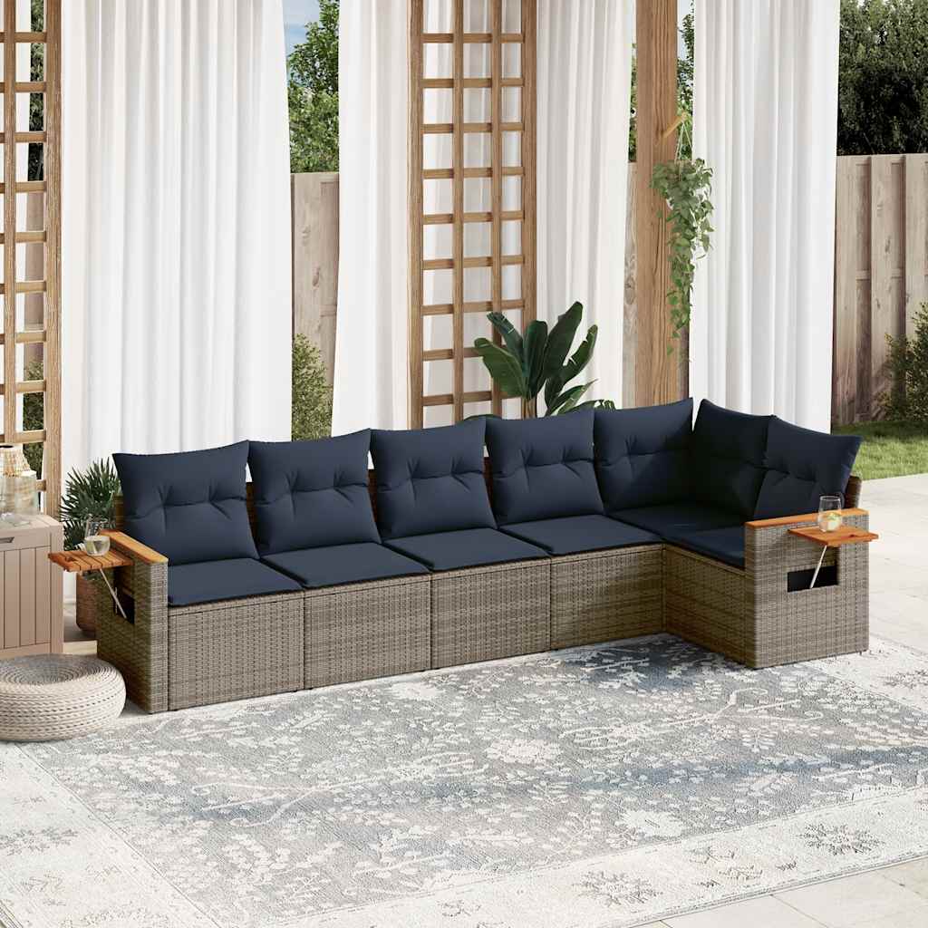 6-tlg. Garten-Sofagarnitur mit Kissen Schwarz Poly Rattan