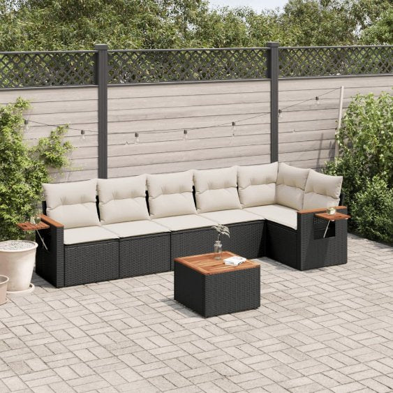 6-tlg. Garten-Sofagarnitur mit Kissen Schwarz Poly Rattan