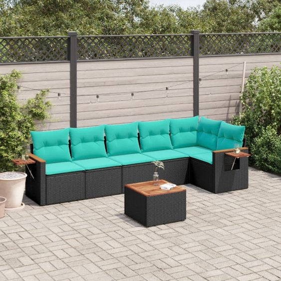 6-tlg. Garten-Sofagarnitur mit Kissen Schwarz Poly Rattan