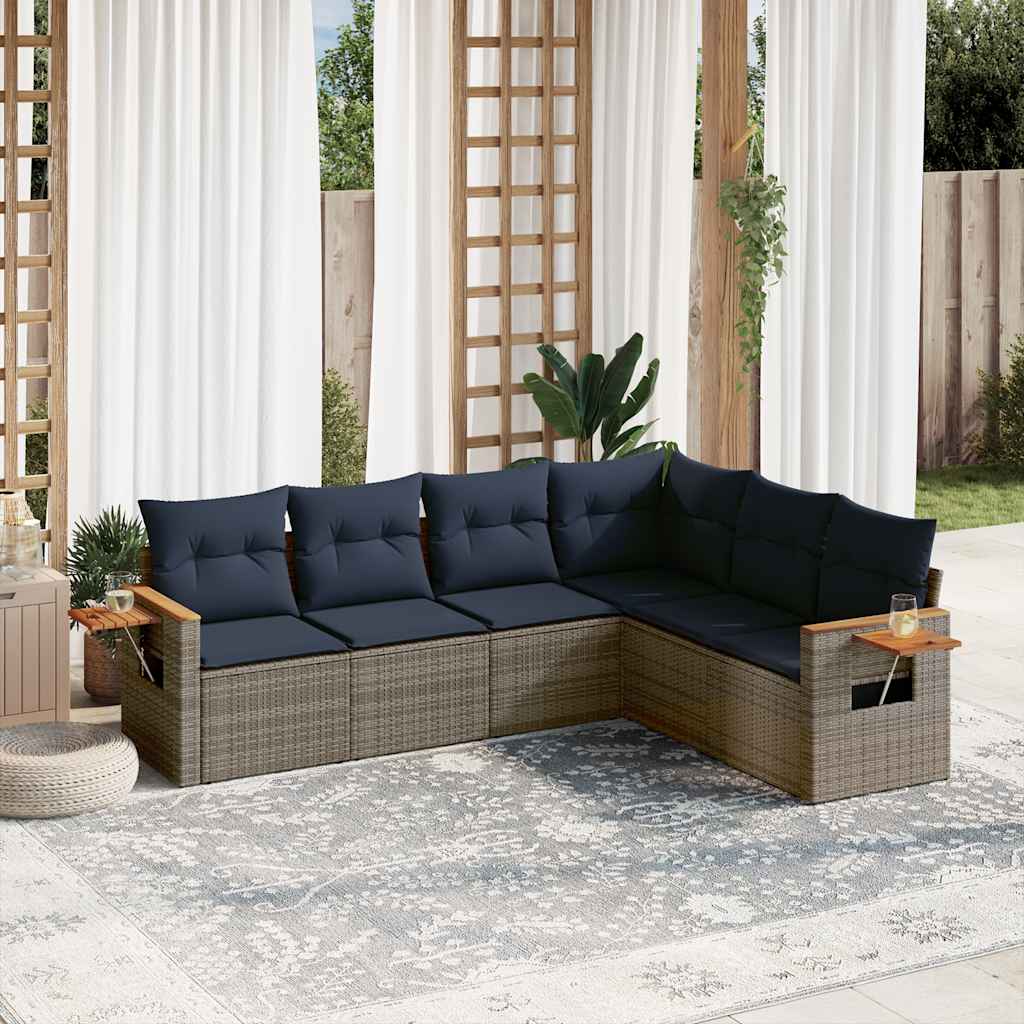 6-tlg. Garten-Sofagarnitur mit Kissen Schwarz Poly Rattan